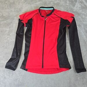 Descente Shirt Adult Large Red/Black Cycling Jersey‎ Snap Off Sleeves Full Zip